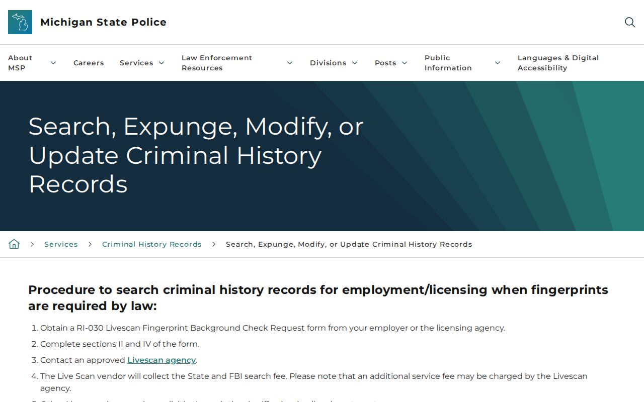 Midland County arrest history fingerprint review and correction instructions