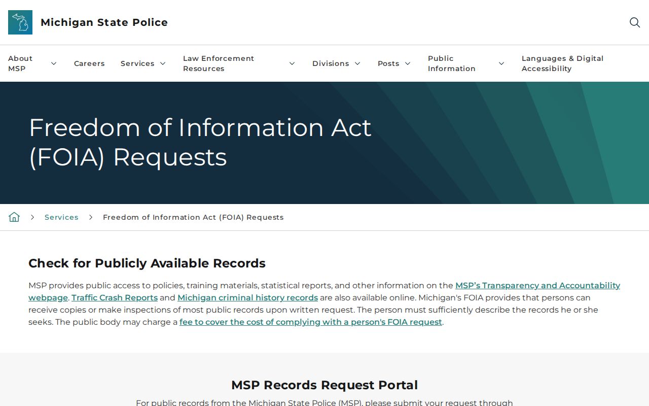 Midland County arrest records through the Michigan State Police FOIA portal