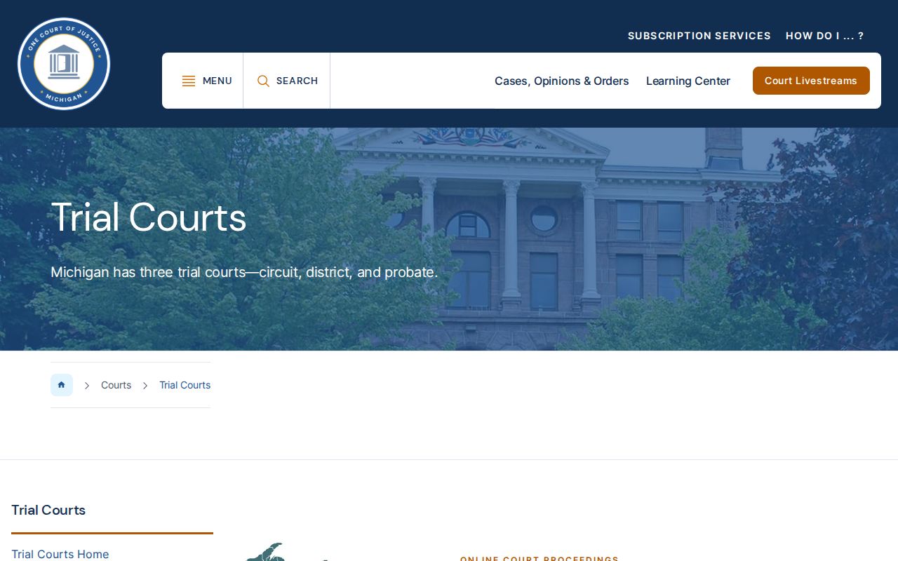 Midland County criminal court case access in the Michigan trial court directory