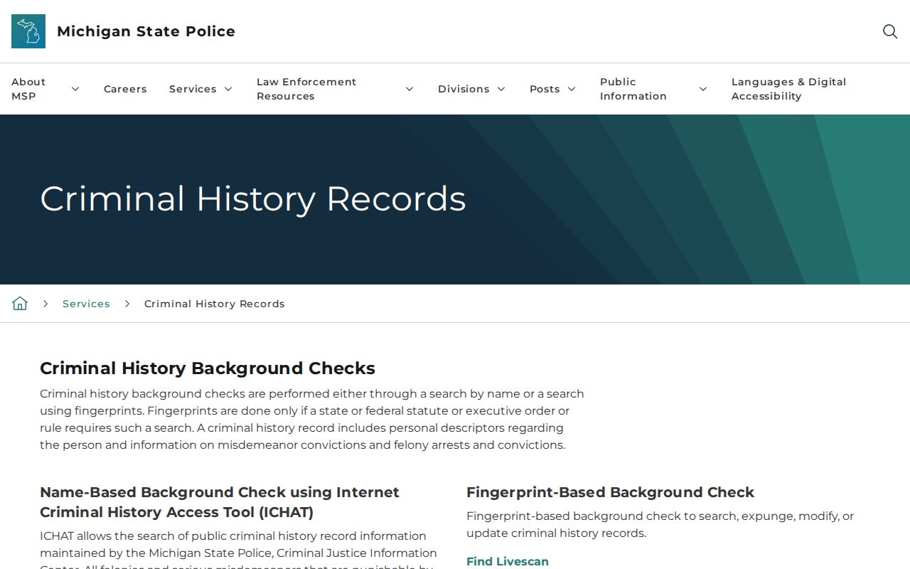 Midland County criminal history through Michigan State Police